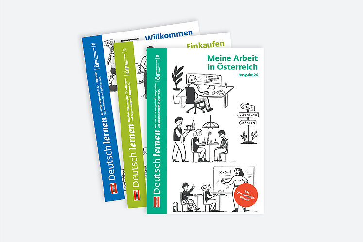 Deutsch lernen Magazine Drei Ausgaben übereinander gefächert von Deutschlernen Magazin.