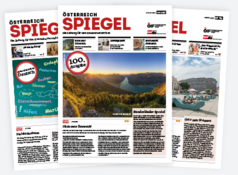 Cover drei Ausgaben Österreich Spiegel klein Drei Ausgaben des Österreich Spiegels mit hellem Hintergrund.