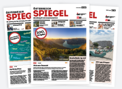 Cover drei Ausgaben Österreich Spiegel klein Drei Ausgaben des Österreich Spiegels mit hellem Hintergrund.