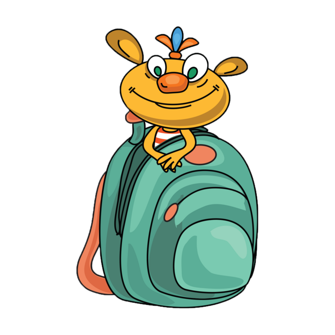 Dandelin Das Maskottchen Dandelin mit einem Rucksack.