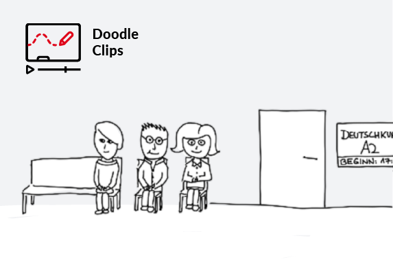 Doodle-Lernclips Coverbild zu Doodle-Lernclips stellt einen Warteraum in einer Ordination dar.